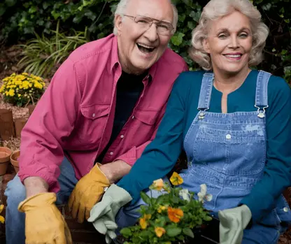 senior couple enjoying gardening